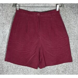 Haley Reserve SILK Mom Shorts Womens Size 10 Burgundy High Waist Pleated Pockets